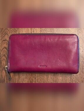 Fossil Red Zip-Around Leather Wallet